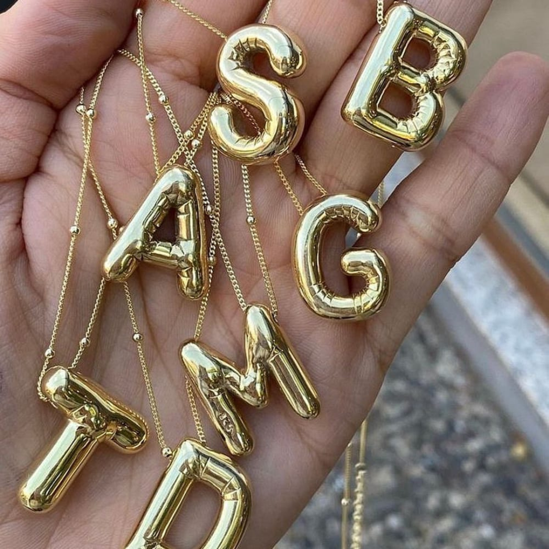 Stainless Bubbly Letters Necklace