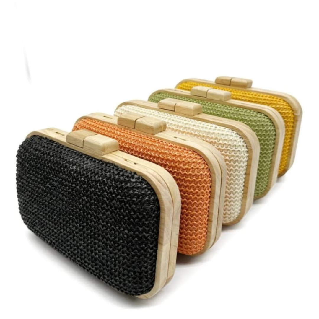 Straw wooden clutch